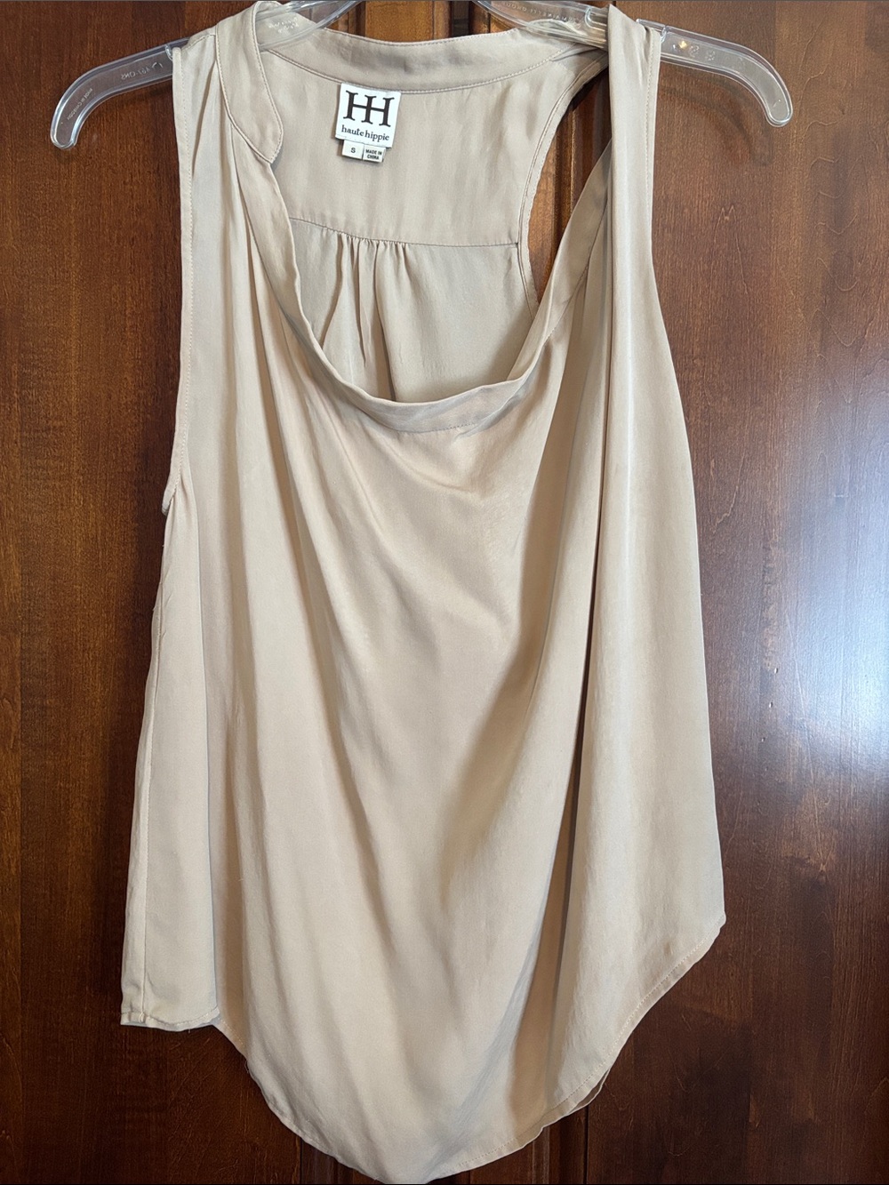 Haute Hippie Neutral Beige Draped Racerback Tank